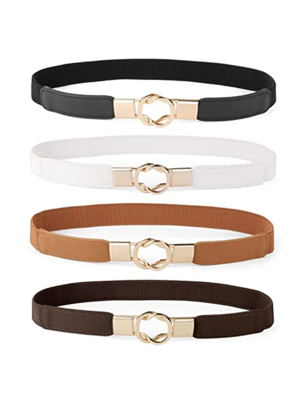 Womens Skinny Waist Belts 4 Pc Elastic Stretch Gold Buckle Dress Pants Plus Size